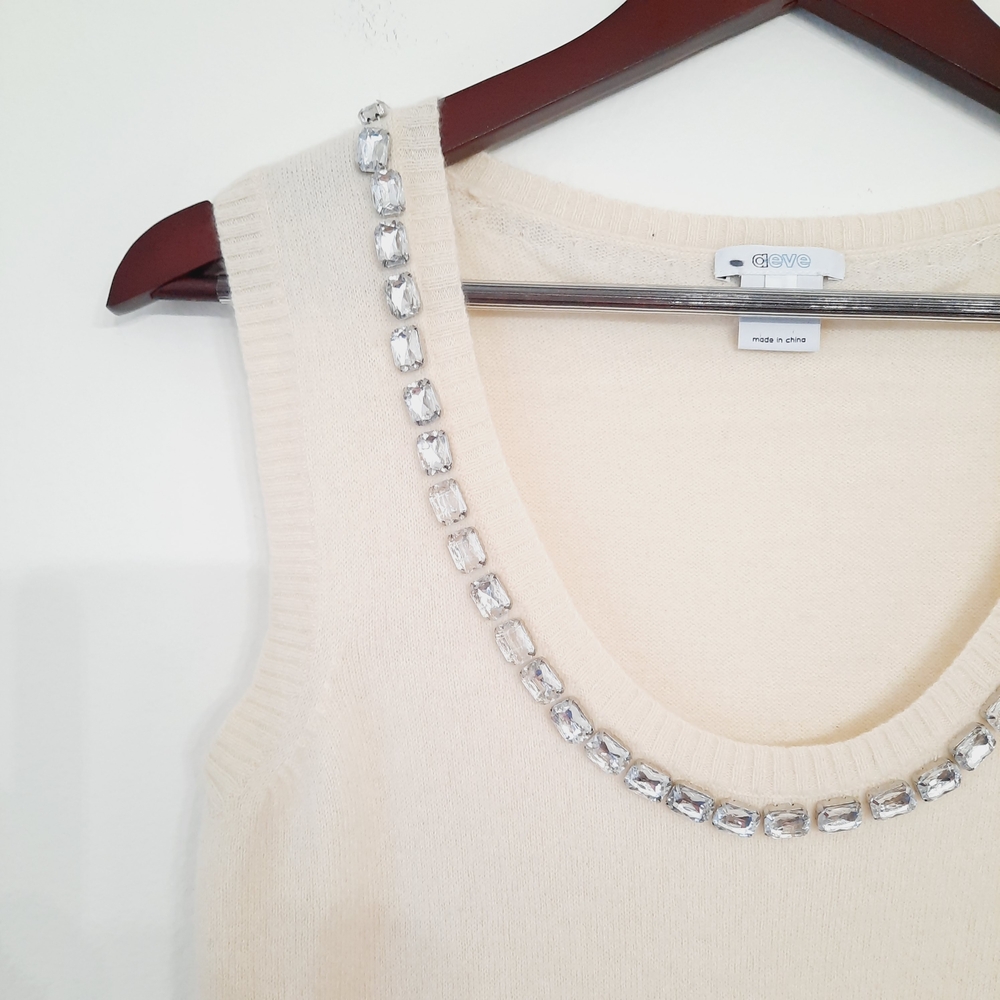 Aeve Embellished Cream Cashmere Tank Large